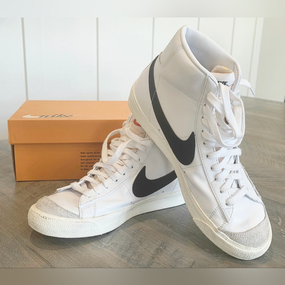 Men's Nike Blazer Mid 1977 Leather High Top Black And White Size 9.5 EXCELLENT